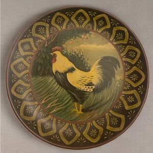 Decorative Rooster Plate with Gold Accents